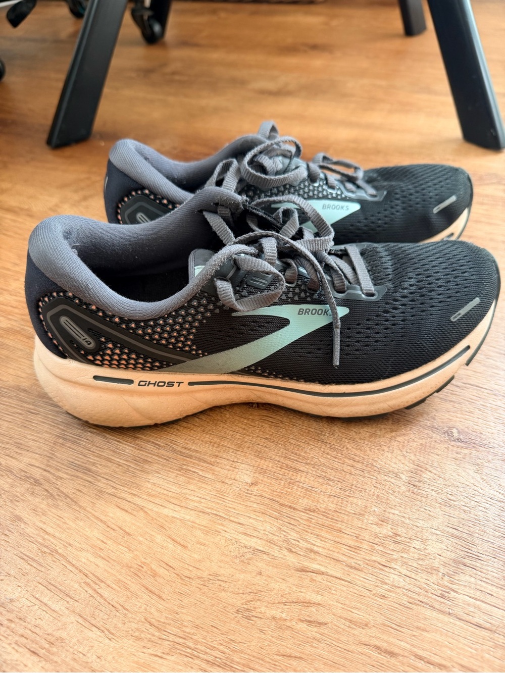 Brooks Ghost 14 Black Blue Grey Cushioned Running Shoes Women's Athletic Sneaker